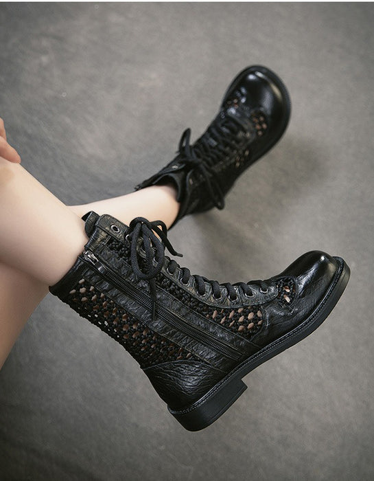 Real Leather Hollow Mid-Calf Wide Toe Box Boots April Shoes Collection 2026 129.00