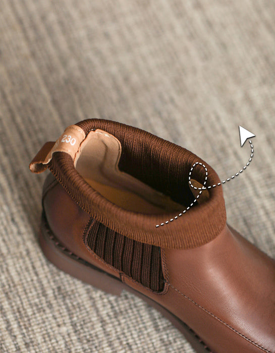 Botines de invierno de piel auténtica con costuras de punto