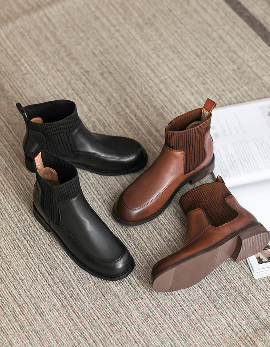 Botines de invierno de piel auténtica con costuras de punto