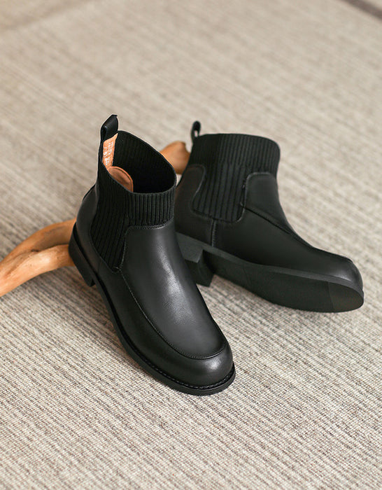 Botines de invierno de piel auténtica con costuras de punto