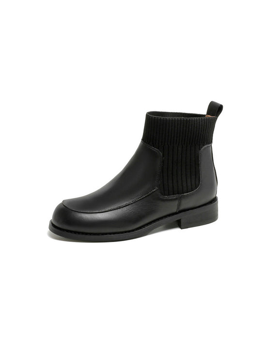 Botines de invierno de piel auténtica con costuras de punto