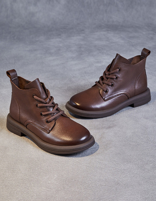 Real Leather Lace-up Retro Flat Anke Boots 35 / Black
