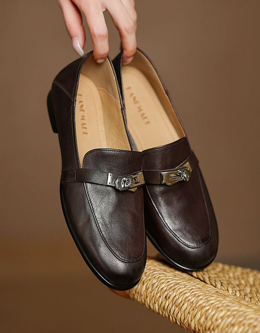 Real Leather Pointed Toe Metal Buckle Front Loafers may Shoes Collection 2026  95.00