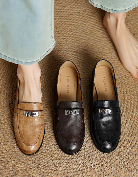 Real Leather Pointed Toe Metal Buckle Front Loafers may Shoes Collection 2026  95.00