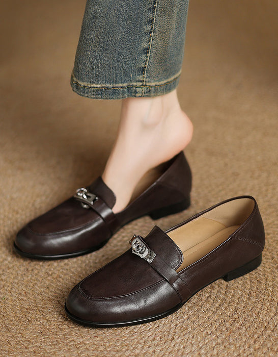Real Leather Pointed Toe Metal Buckle Front Loafers may Shoes Collection 2026  95.00