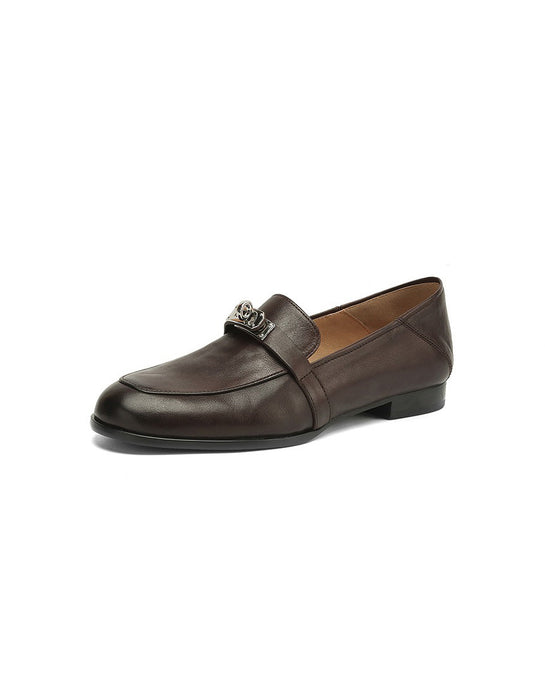 Real Leather Pointed Toe Metal Buckle Front Loafers may Shoes Collection 2026  95.00