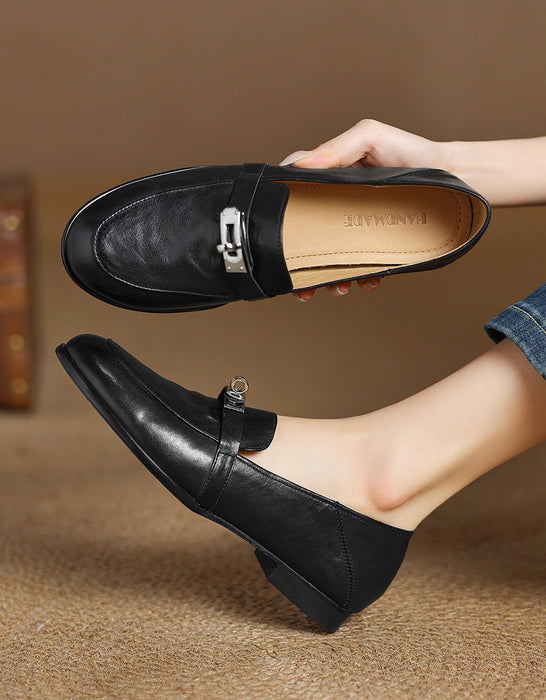 Real Leather Pointed Toe Metal Buckle Front Loafers may Shoes Collection 2026  95.00