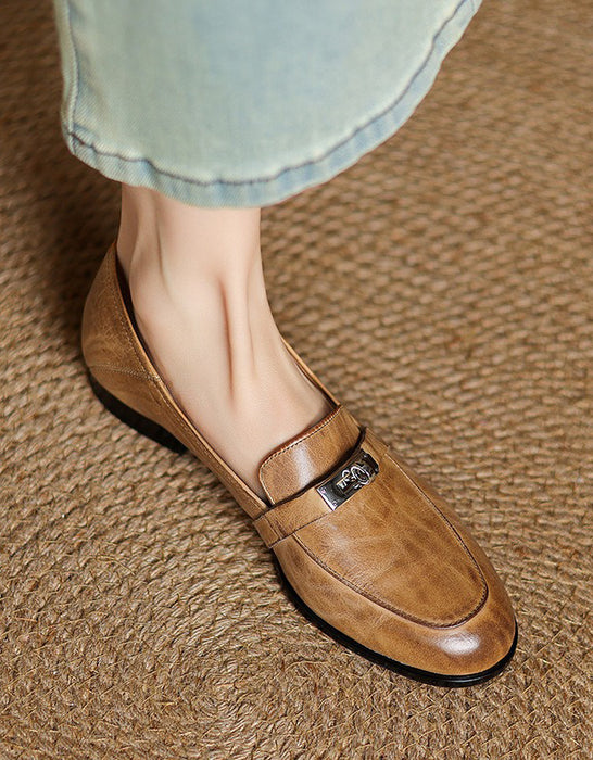Real Leather Pointed Toe Metal Buckle Front Loafers may Shoes Collection 2026  95.00