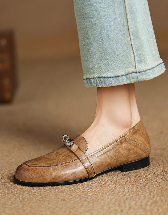 Real Leather Pointed Toe Metal Buckle Front Loafers may Shoes Collection 2026  95.00