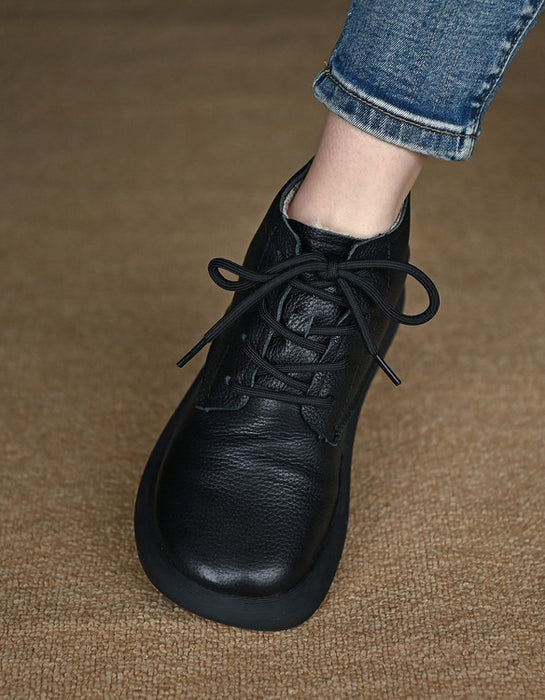 Real Leather Round Toe Lace-Up Winter Boots with Fur Real Leather Round Toe Lace-Up Winter Boots with Fur