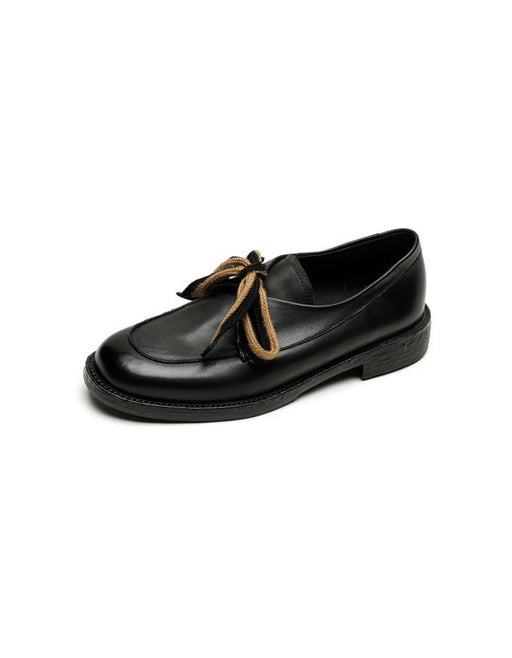 Real Leather Simple Bow-tie Comfortable Women's Loafers Black