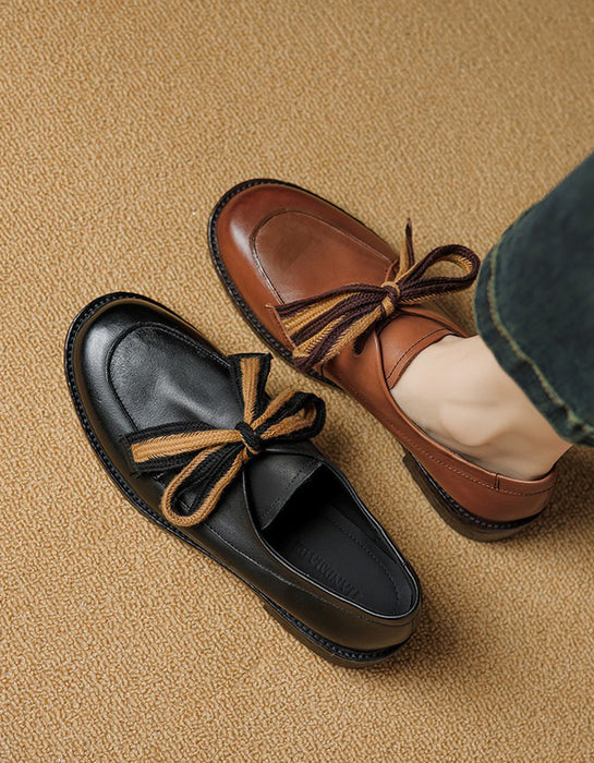 Real Leather Simple Bow-tie Comfortable Women's Loafers March Shoe Collection 2026 119.00