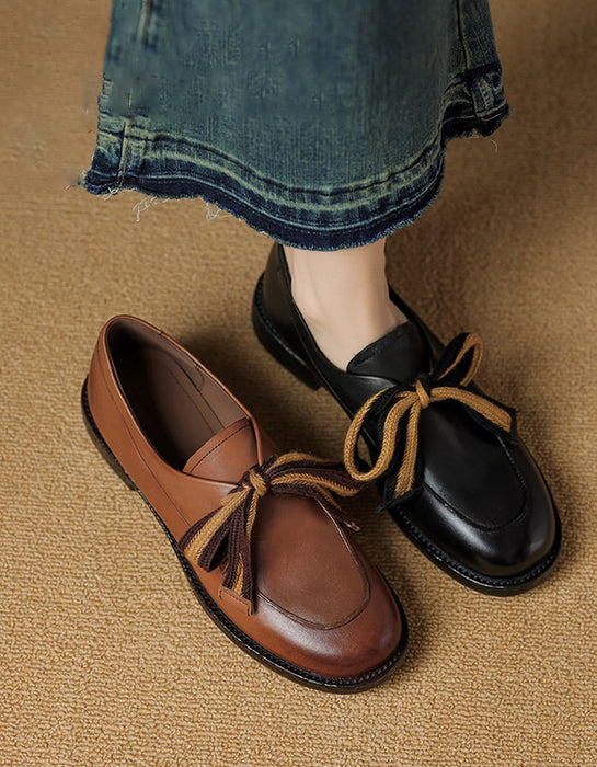 Real Leather Simple Bow-tie Comfortable Women's Loafers March Shoe Collection 2026 119.00