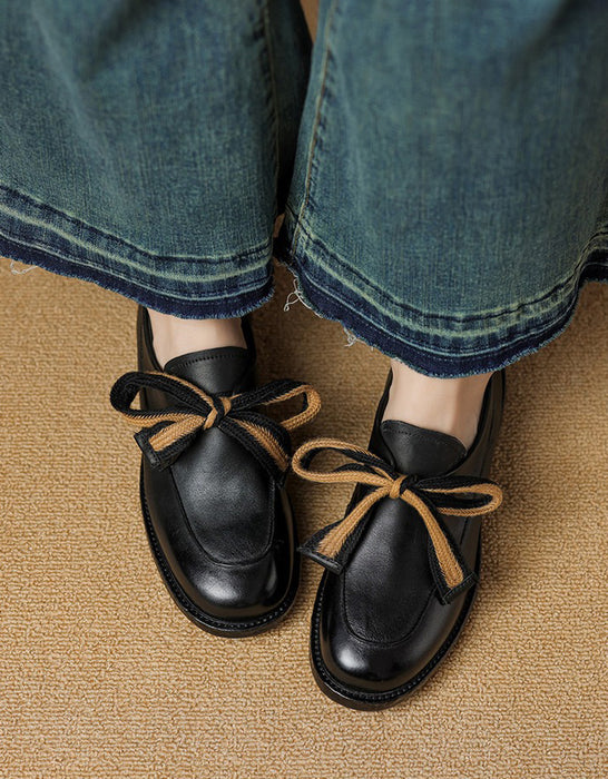 Real Leather Simple Bow-tie Comfortable Women's Loafers March Shoe Collection 2026 119.00