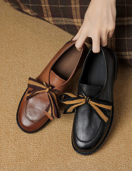 Real Leather Simple Bow-tie Comfortable Women's Loafers March Shoe Collection 2026 119.00