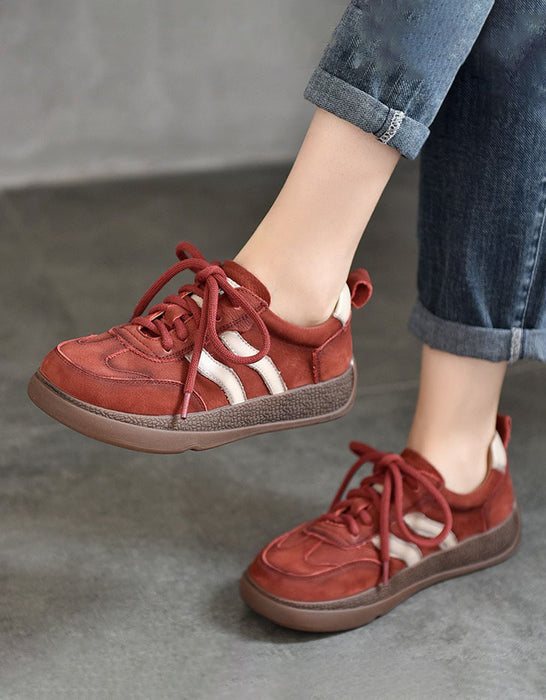 Real Leather Versatile Comfortable Casual Red Sneakers