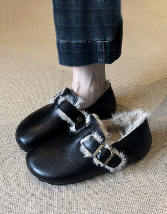 Real Leather Winter Fur Lining Clogs for Women
