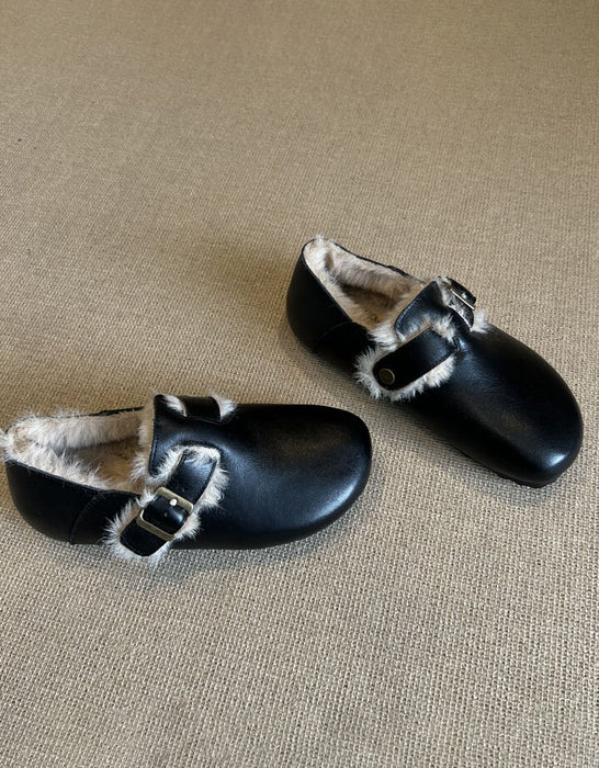 Real Leather Winter Fur Lining Clogs for Women