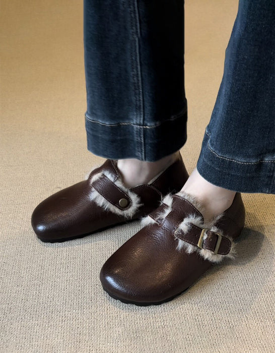 Real Leather Winter Fur Lining Clogs for Women