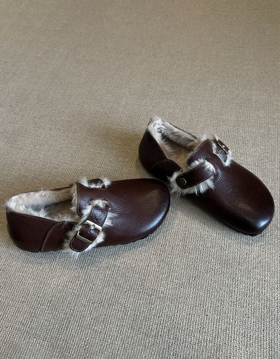 Real Leather Winter Fur Lining Clogs for Women