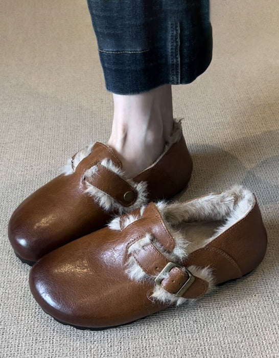 Real Leather Winter Fur Lining Clogs for Women