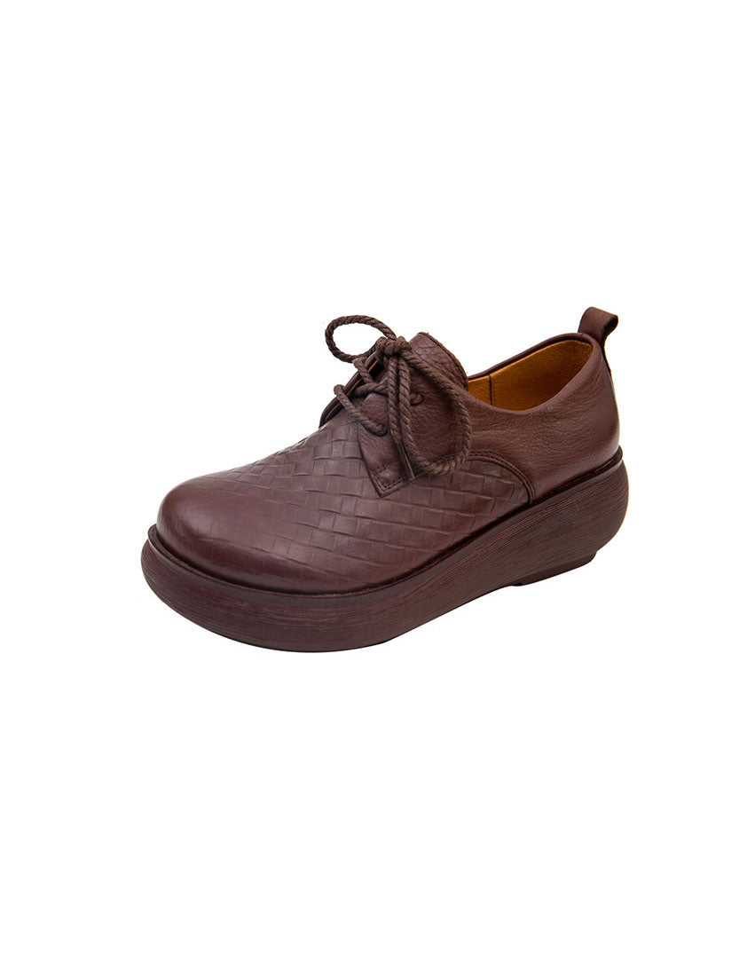 Retro Leather Lace Up Wide Toe Box Platform Shoes — Obiono