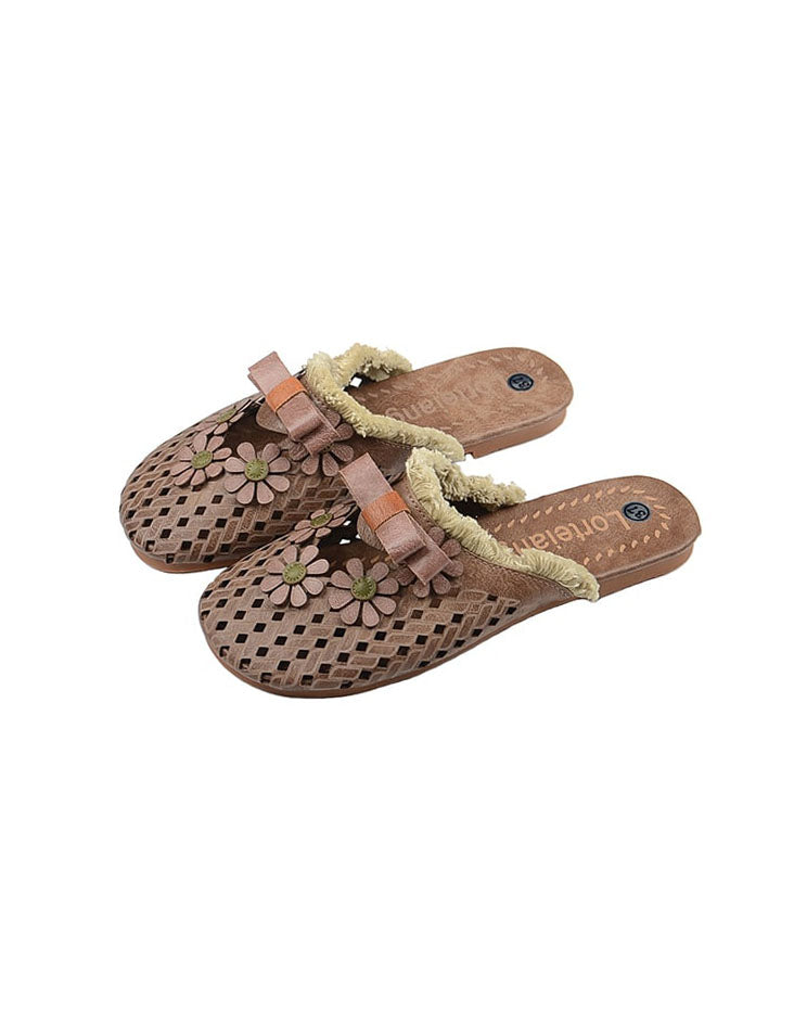 Women's Handmade Retro Leather Flower Slippers — Obiono