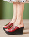 Retro Leather Flowers Oriental Style Wedge Slippers June Shoes Collection 2023 76.00