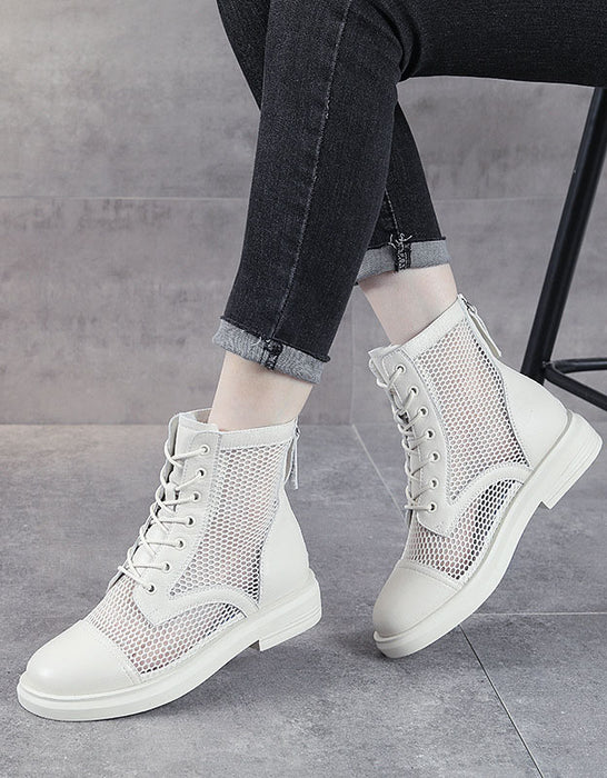 Nuevas botas negras de verano de malla de cuero retro