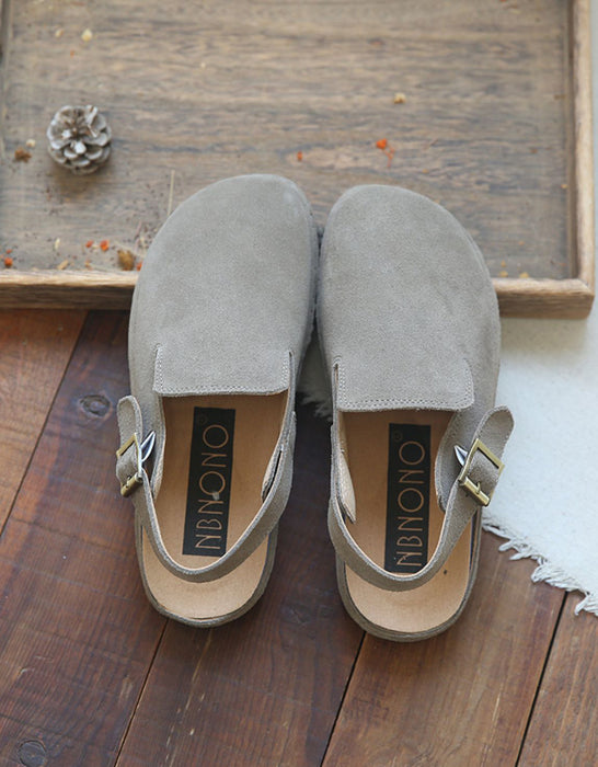 Retro Leather Round Toe Flat Sandals Slingback