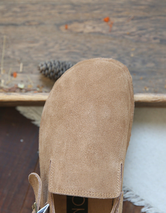 Retro Leather Round Toe Flat Sandals Slingback