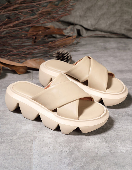 Retro Leather Stylish Gear Sole Summer Slippers