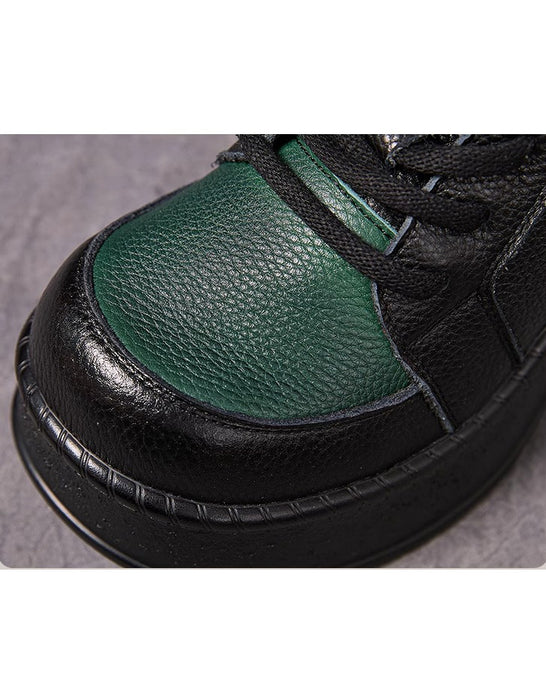 Retro Leather Two-tone Wide Toe Platform Chunky Shoes — Obiono