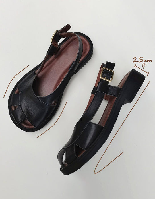 Retro Leather Wide Toe Box Sandals Slingback 35-41