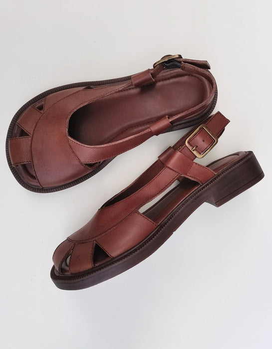 Retro Leather Wide Toe Box Sandals Slingback 35-41