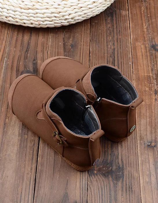 Botas de invierno de terciopelo hechas a mano con suela suave estilo retro | Obiono