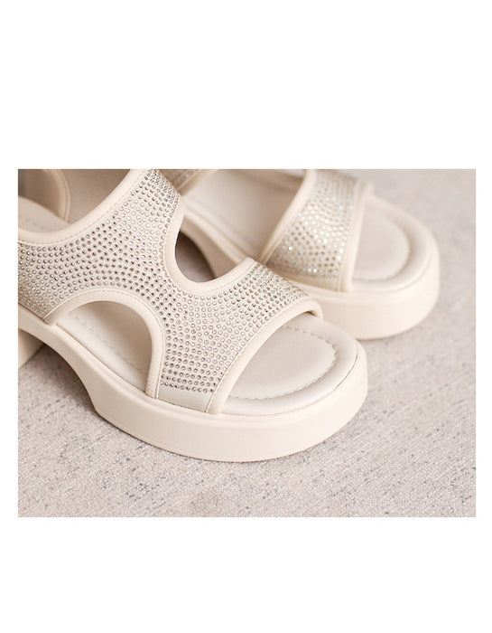 Sandales de plage en cuir à fleurs rétro de couleur assortie