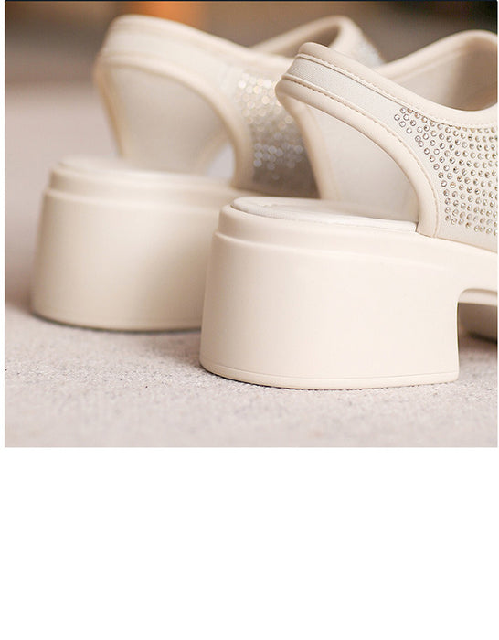 Sandales de plage en cuir à fleurs rétro de couleur assortie