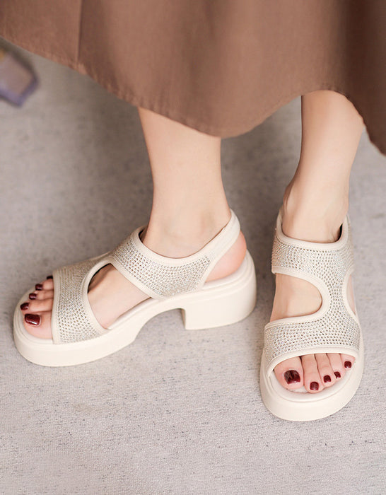 Sandales de plage en cuir à fleurs rétro de couleur assortie