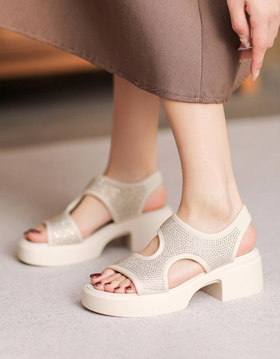 Sandales de plage en cuir à fleurs rétro de couleur assortie