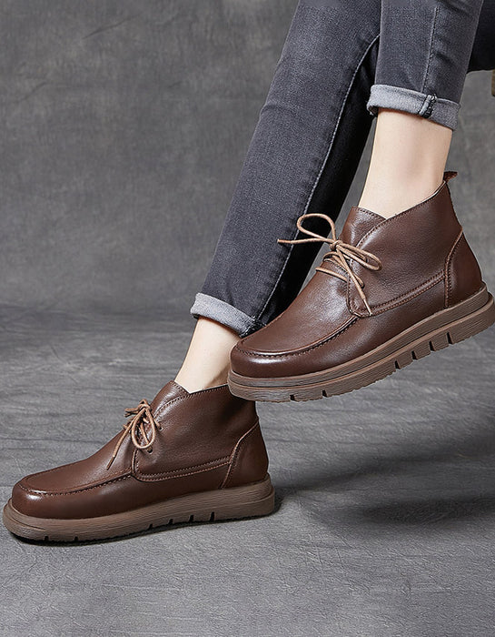 Round Head Comfortable Leather Ankle Boots