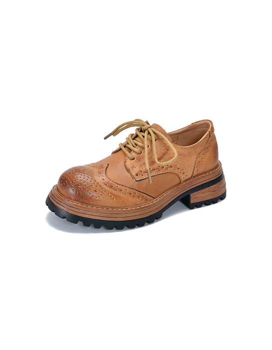 Round Toe Brogue Style Oxford Shoes