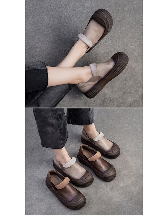 Round Toe Comfortable Leather Soft Soles Retro Flat Shoes