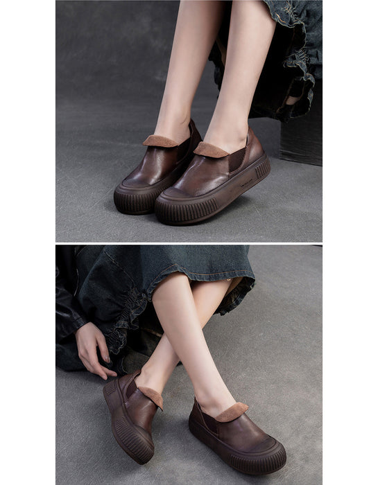 Round Toe Comfortable Leather Soft Soles Retro Flat Shoes