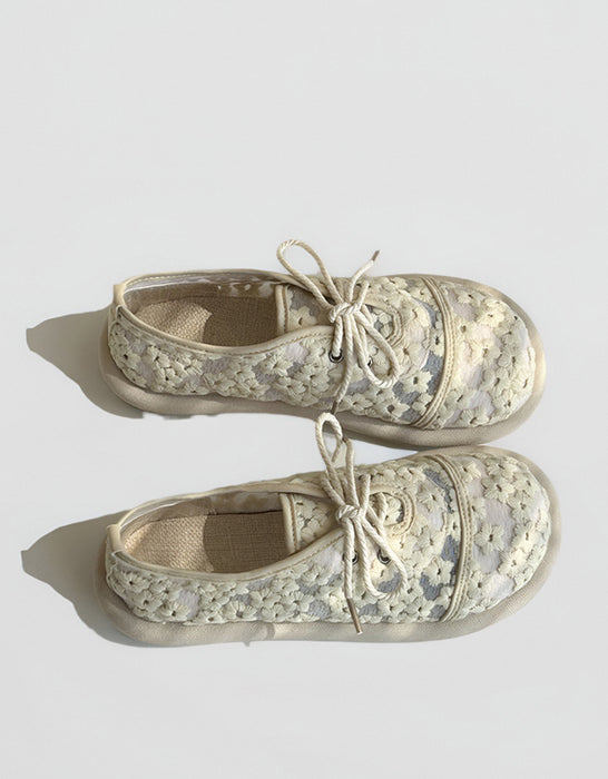 Round Toe Comfortable Summer Lace Embroidery Flat Shoes