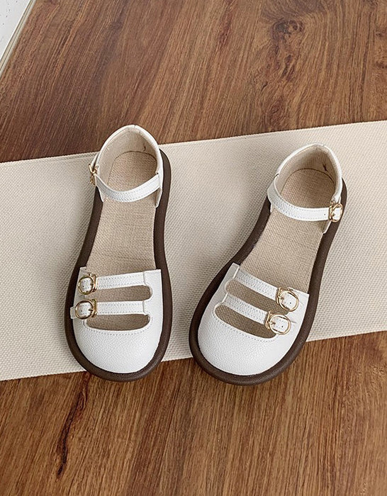 Round Toe Double Buckle Straps Comfortable Flat Sandals
