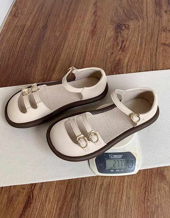 Round Toe Double Buckle Straps Comfortable Flat Sandals