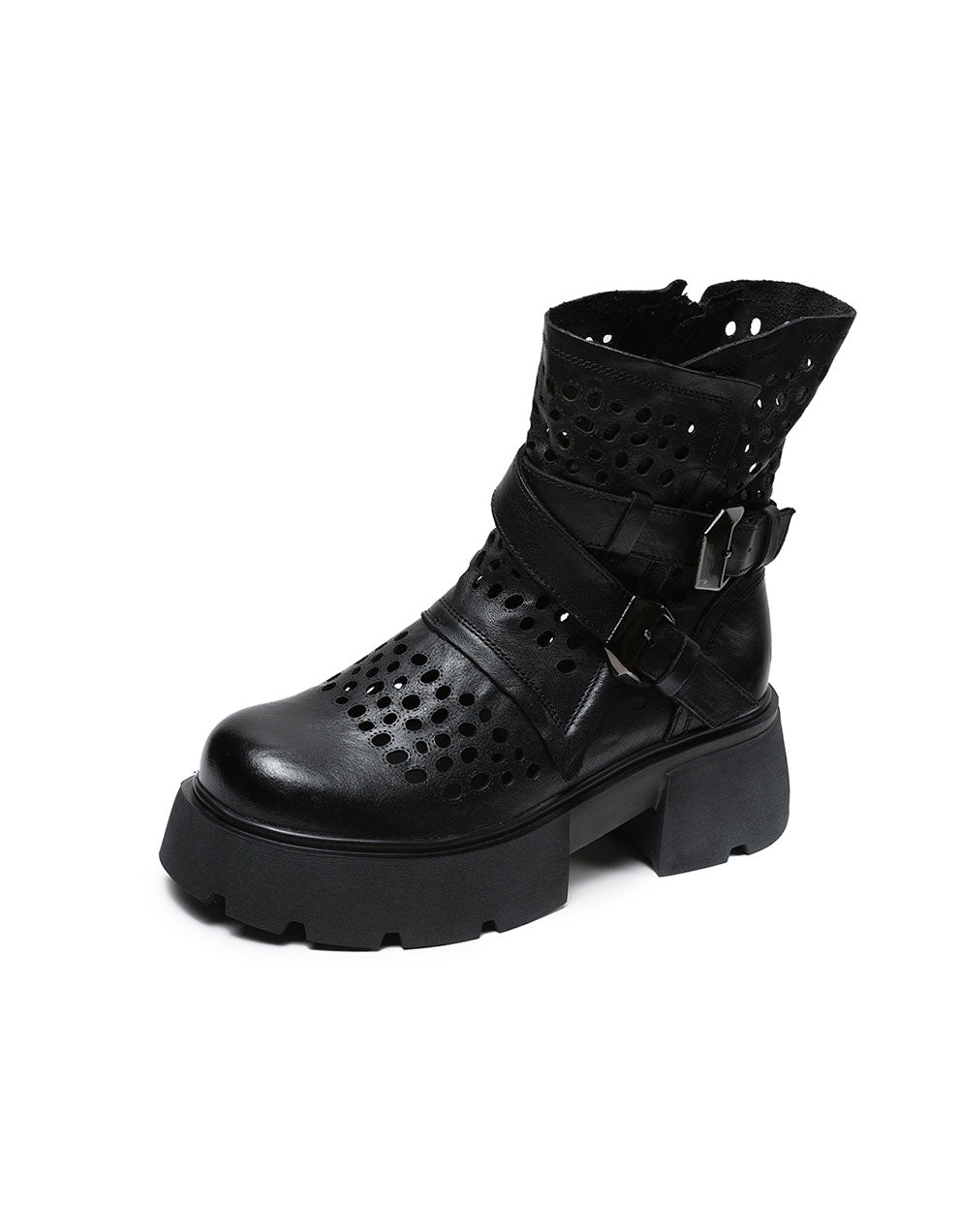 Round Toe Platform Buckle Boots