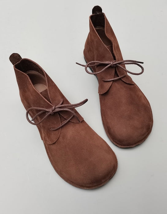 Round Toe Soft Leather Retro Flat Boots for Men 39-45 44 / Brown Round Toe Soft Leather Retro Flat Boots for Men 39-45 44 / Brown