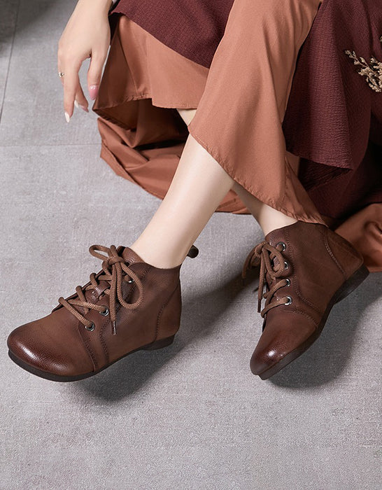 Round Toe Soft Soles Retro Leather Ankle Boots